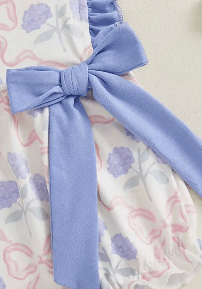 Posy Floral Bow Romper - Blue - Fox Baby & Co