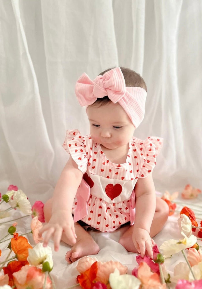 Pink Heart Big Bow Romper - Pink - Fox Baby & Co