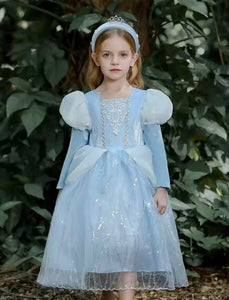 Magical Cinderella Princess Birthday Long Sleeve Party Dress Costume & Tiara Headband - Fox Baby & Co