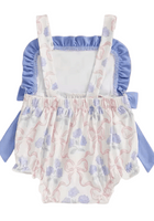 Load image into Gallery viewer, Posy Floral Bow Romper - Blue - Fox Baby &amp; Co
