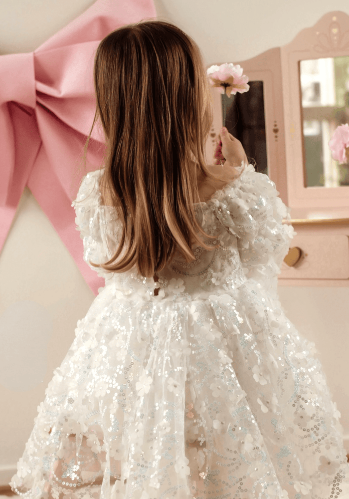 Flowergirl Sparkle Wonderland Long Sleeve Luxe Tulle Dress - White (pre order) - Fox Baby & Co