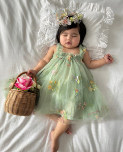 Arabella Garden Floral Tulle Birthday Dress - Sage Green - Fox Baby & Co