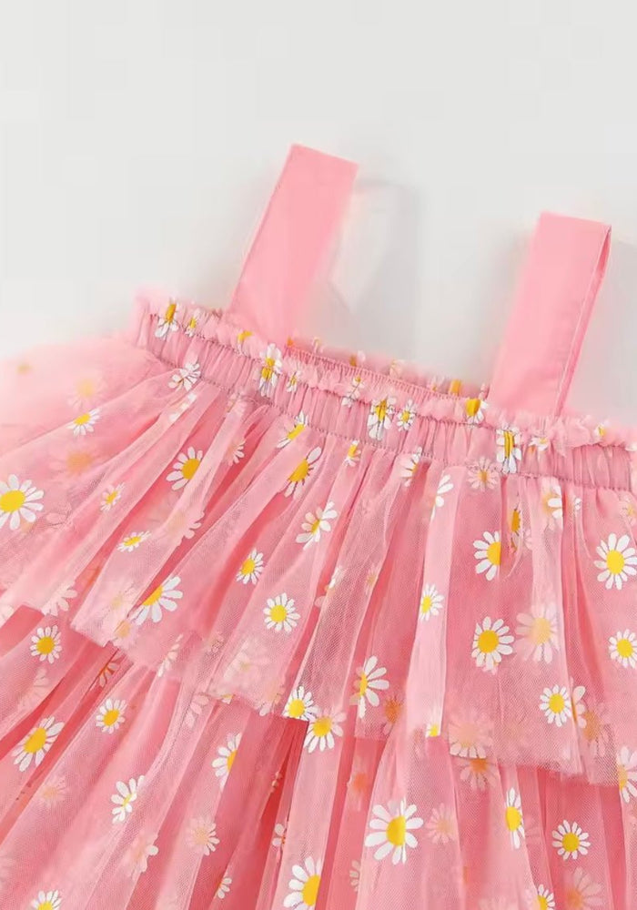 Kids Little Girl Daisy Floral Birthday Tutu Tulle Dress - Pink/Yellow - Fox Baby & Co