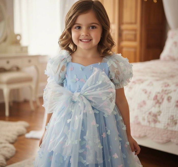 Kids girls Tea Party Butterfly Tulle Dress - Blue - Fox Baby & Co