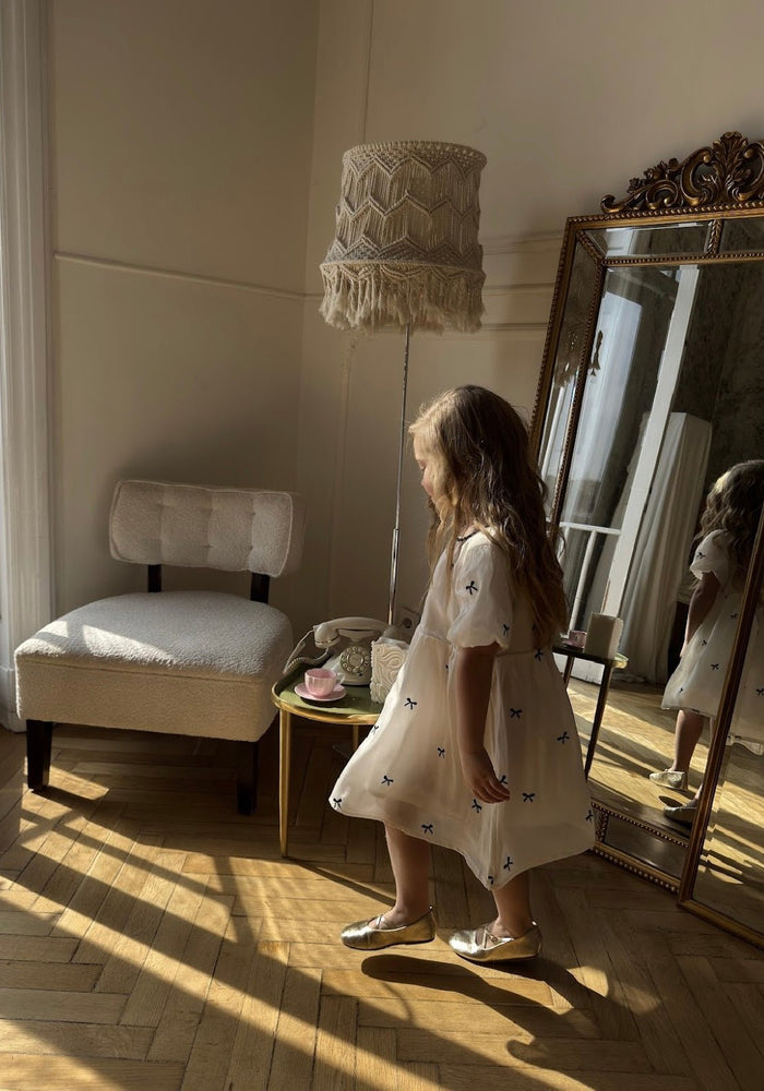 Kids girls French Luxe Bow Puff Dress - Black/ivory (pre order) - Fox Baby & Co