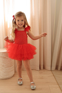 Luxe Ballerina Christmas Sparkle Tulle Tutu Leotard - Red - Fox Baby & Co
