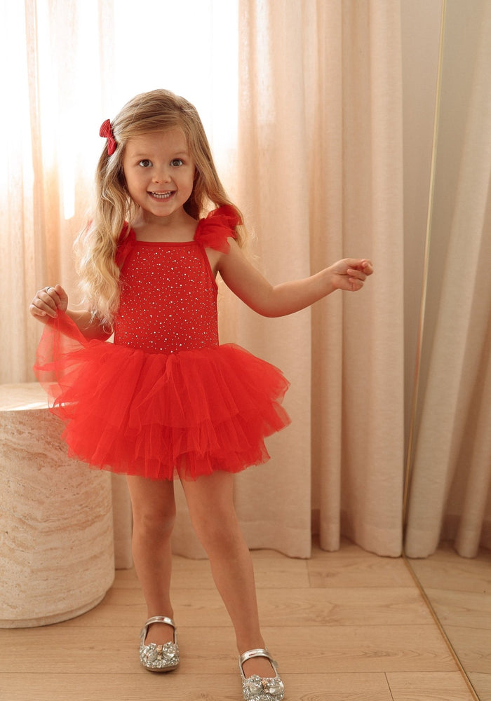 Luxe Ballerina Christmas Sparkle Tulle Tutu Leotard - Red - Fox Baby & Co