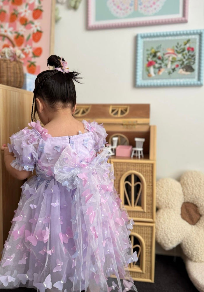Kids girls Tea Party Butterfly Tulle Dress - Purple - Fox Baby & Co