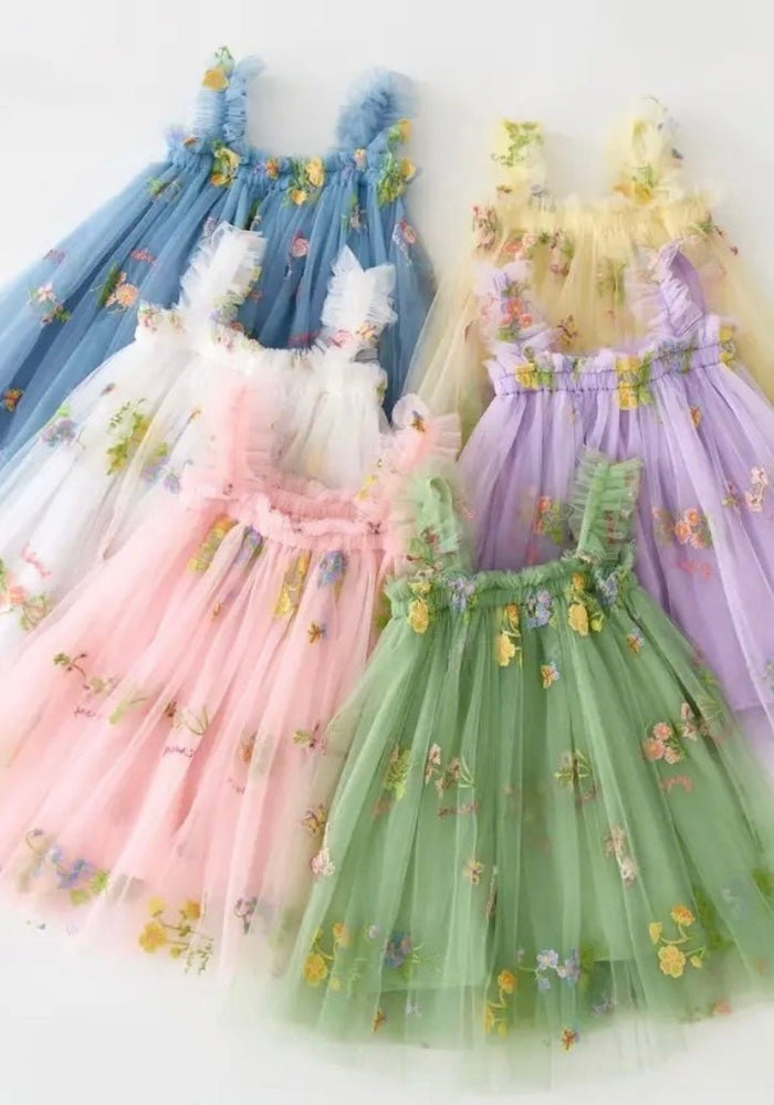 Arabella Garden Floral Tulle Birthday Dress - lemon - Fox Baby & Co