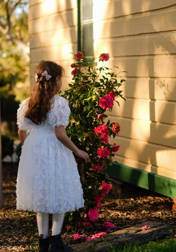 Kids girls Tea Party Sparkle Tulle Dress - White - Fox Baby & Co