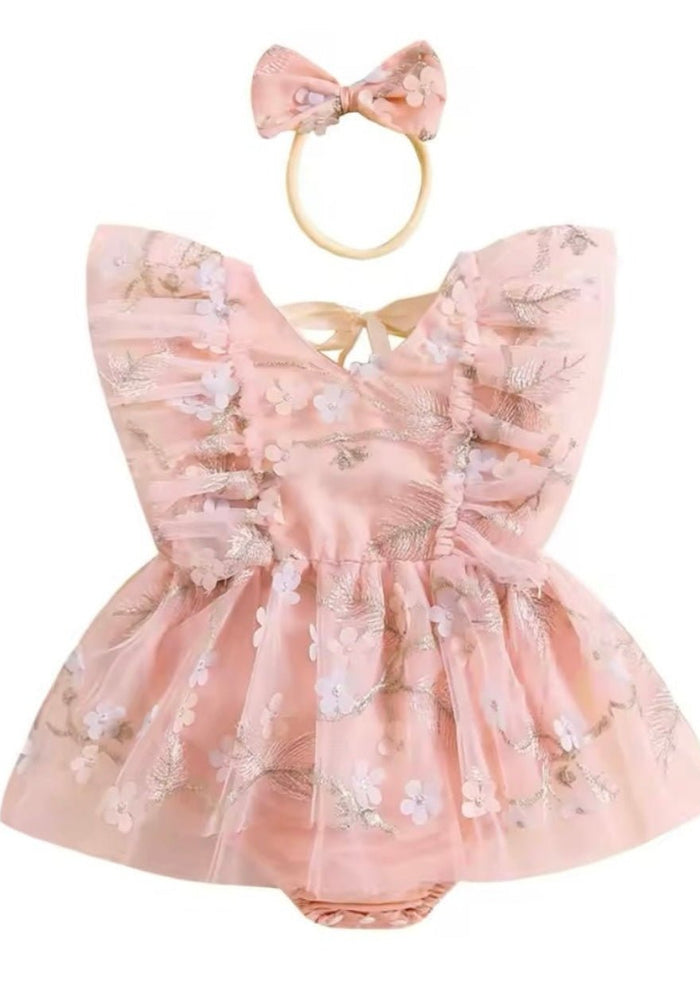 Whimsical Garden Floral Romper & Bow Headband - Blush (pre order) - Fox Baby & Co
