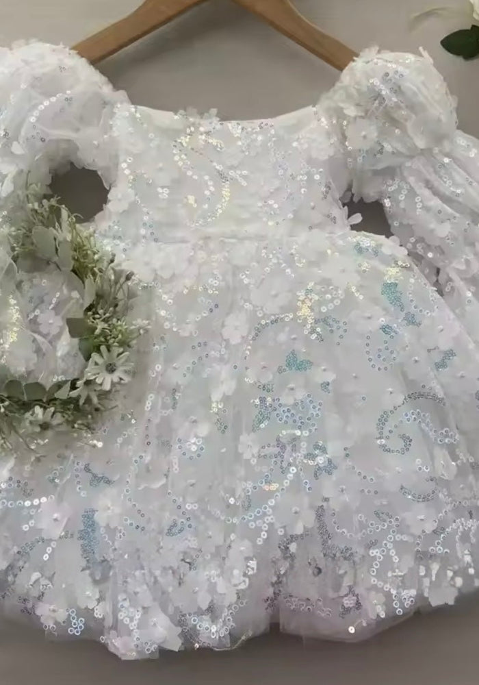 Flowergirl Sparkle Wonderland Long Sleeve Luxe Tulle Dress - White - Fox Baby & Co