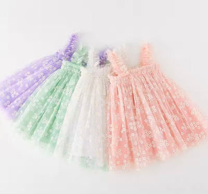 1st Birthday Kids little girls Arabella Daisy Tulle Dress - Mint (pre order) - Fox Baby & Co
