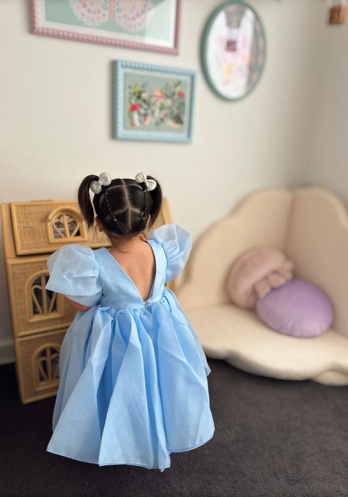 Kids little girls Bonnie Puff Sleeve Dress - Blue (pre order) - Fox Baby & Co