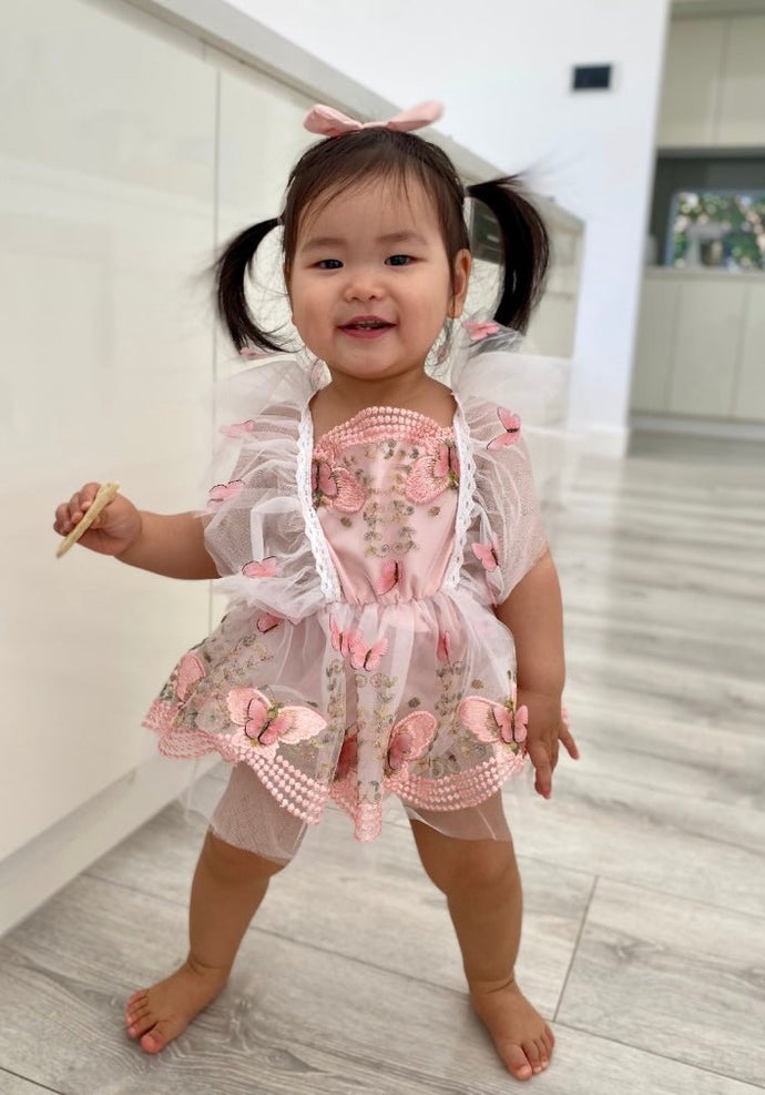 Whimsical Pink Butterfly Romper & Bow Headband - Fox Baby & Co