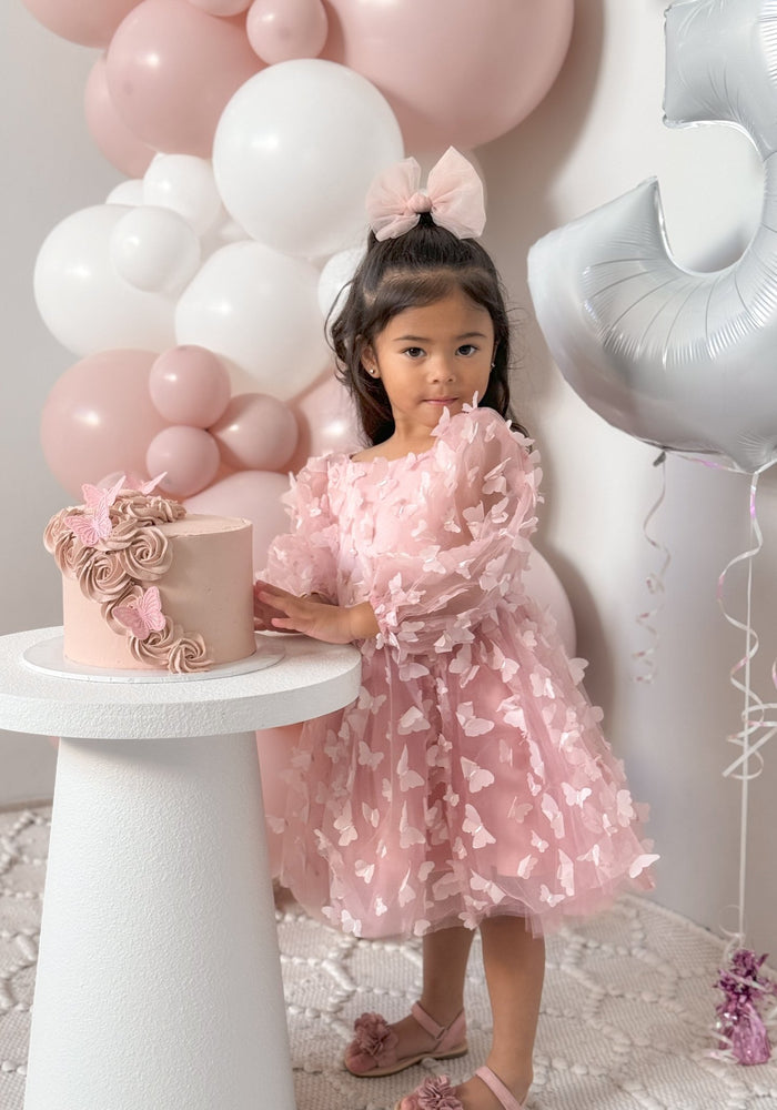 Madelyn Butterfly Luxe Little Girls Tulle Dress - Dusty Rose - Fox Baby & Co