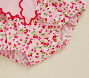 Cherry Floral Frill Bow Romper (pre order) - Fox Baby & Co