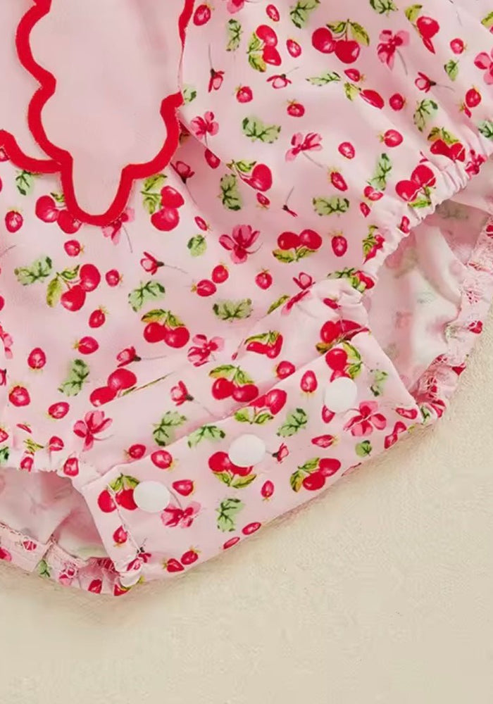 Cherry Floral Frill Bow Romper (pre order) - Fox Baby & Co