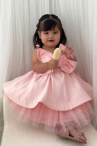 Acacia Oversized Bow Luxe Little Girls Party Dress - Pink (pre order) - Fox Baby & Co