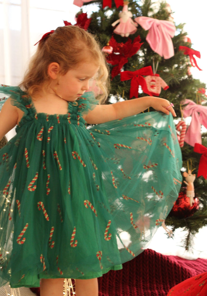 Candy Cane Christmas Little Girls Tulle Dress - Green - Fox Baby & Co