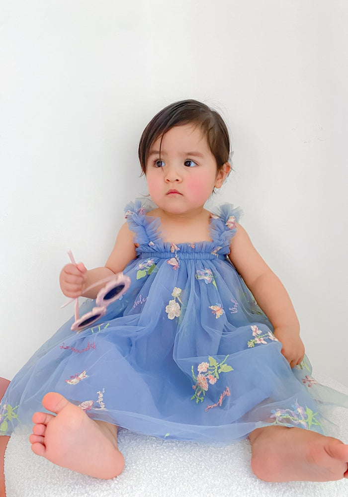 Arabella Garden Floral Tulle Birthday Dress - blue - Fox Baby & Co