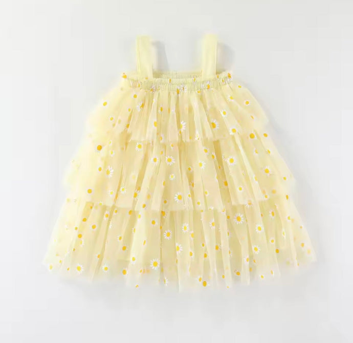 Kids Little Girl Daisy Floral Birthday Tutu Tulle Dress - Pink/Yellow - Fox Baby & Co