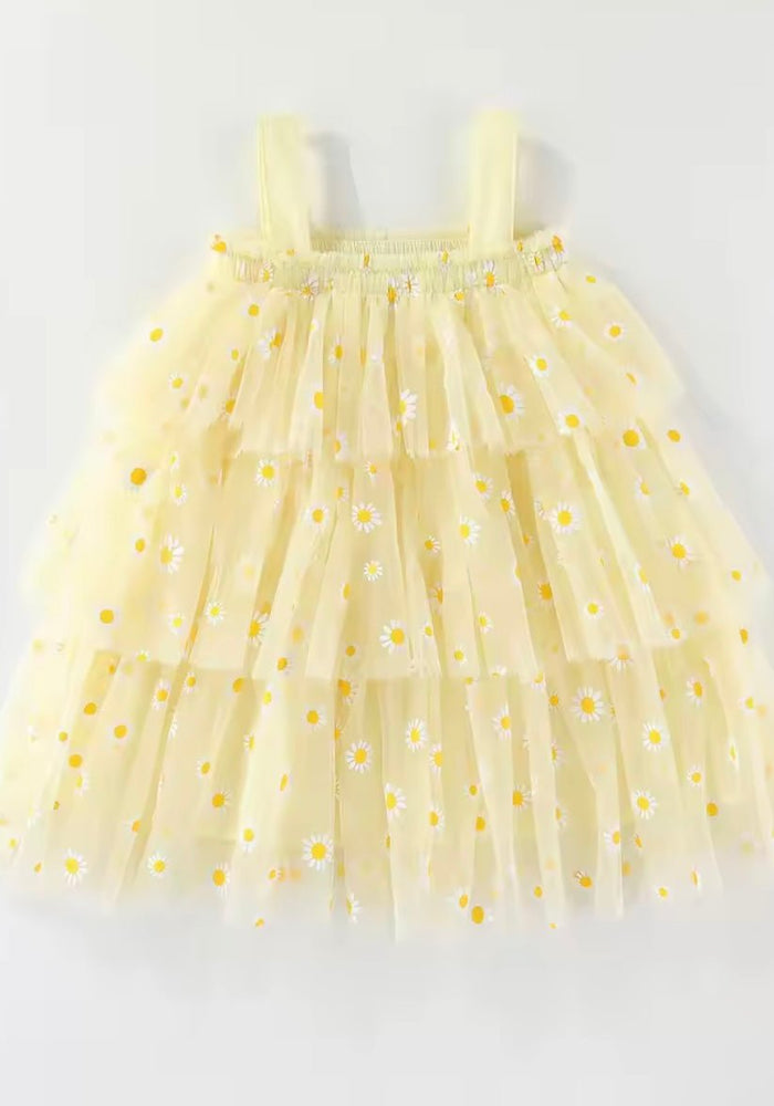 Kids Little Girl Daisy Floral Birthday Tutu Tulle Dress - Pink/Yellow - Fox Baby & Co