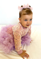 Load image into Gallery viewer, Little girl Halo Tutu Birthday Party Long Sleeve Dress - Lilac (pre order)
