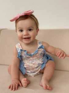 Posy Floral Bow Romper - Blue - Fox Baby & Co