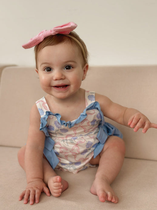 Posy Floral Bow Romper - Blue - Fox Baby & Co