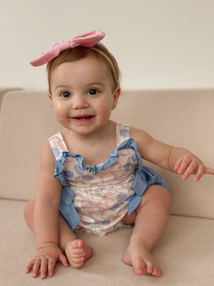 Posy Floral Bow Romper - Blue - Fox Baby & Co