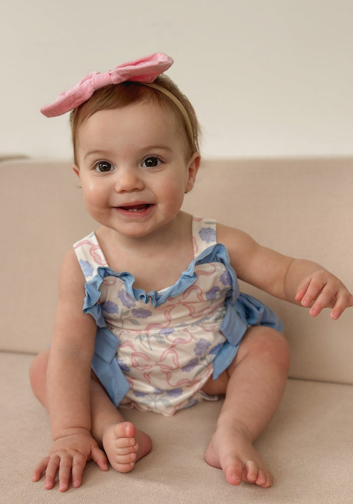 Posy Floral Bow Romper - Blue - Fox Baby & Co
