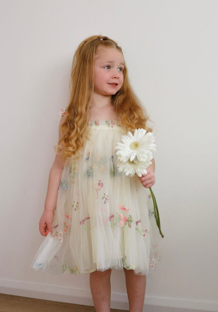 Arabella Garden Floral Tulle Birthday Dress - lemon - Fox Baby & Co