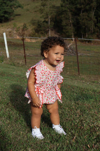 Cherry Floral Frill Bow Romper (pre order) - Fox Baby & Co