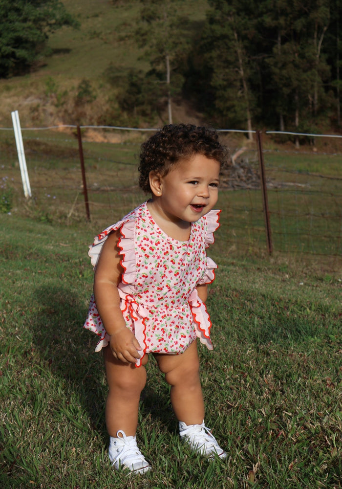 Cherry Floral Frill Bow Romper (pre order) - Fox Baby & Co