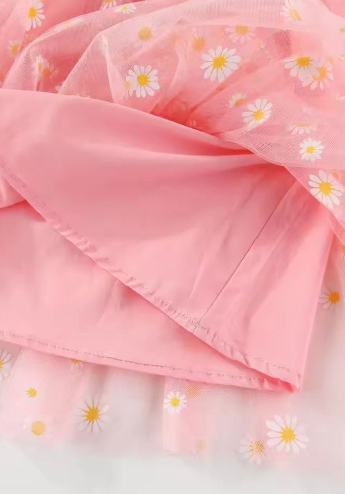 Kids Little Girl Daisy Floral Birthday Tutu Tulle Dress - Pink/Yellow - Fox Baby & Co