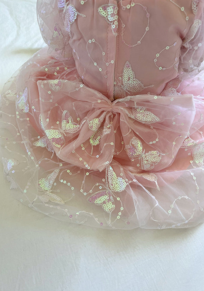 Kids girls Luxe Butterfly Sequins Tulle Dress - Pink (pre order) - Fox Baby & Co