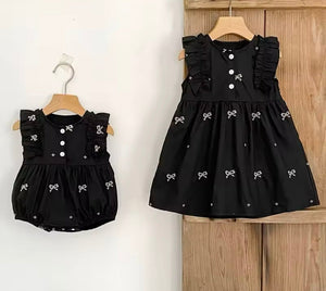 Celine French Tiny Bow Romper - Black (pre order) - Fox Baby & Co