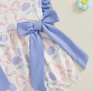 Posy Floral Bow Romper - Blue