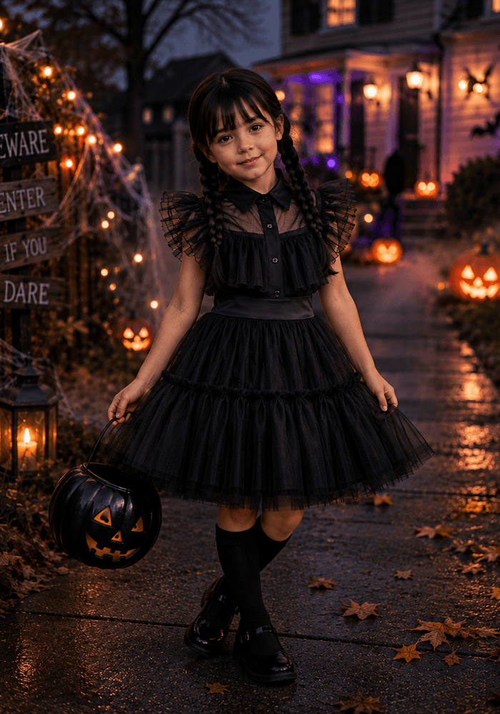 Wednesday Adams Black Dress & Black Wig - Fox Baby & Co