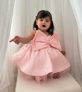 Acacia Oversized Bow Luxe Little Girls Party Dress - Pink (pre order) - Fox Baby & Co