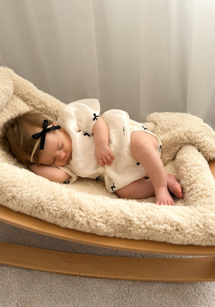 Baby Girls French Luxe Bow Puff Romper - Black/Ivory (pre order) - Fox Baby & Co