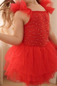 Luxe Ballerina Christmas Sparkle Tulle Tutu Leotard - Red - Fox Baby & Co