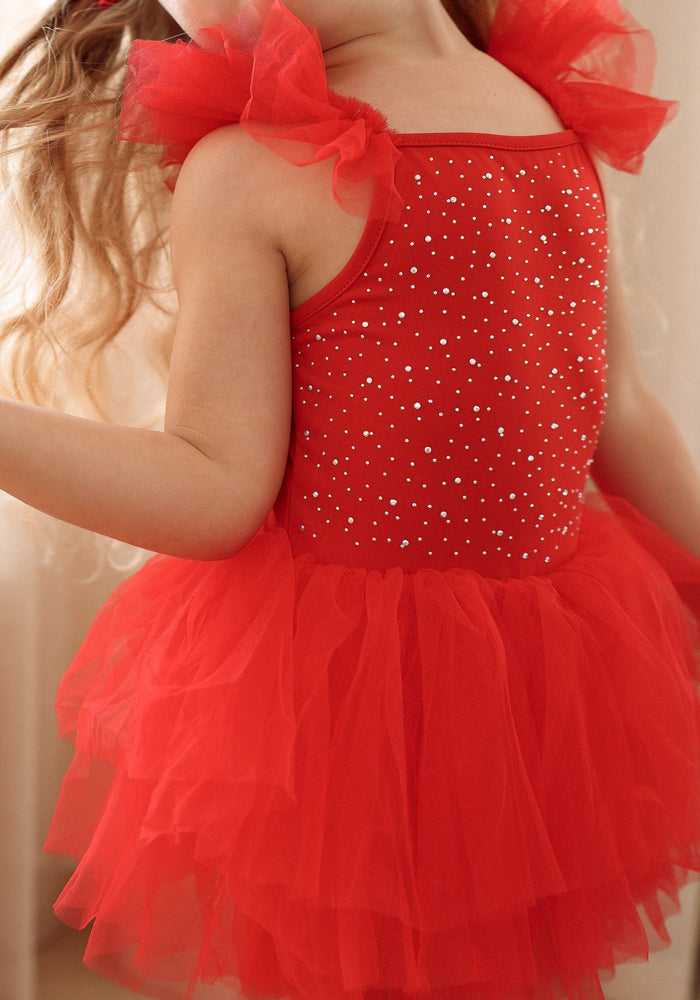 Luxe Ballerina Christmas Sparkle Tulle Tutu Leotard - Red - Fox Baby & Co