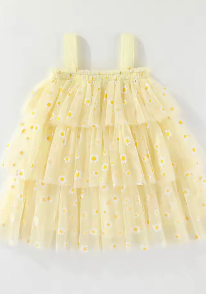 Kids Little Girl Daisy Floral Birthday Tutu Tulle Dress - Pink/Yellow - Fox Baby & Co