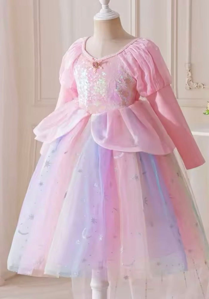 Rainbow Fairyfloss Princess Birthday Party Dress Long Sleeve with cape - Fox Baby & Co