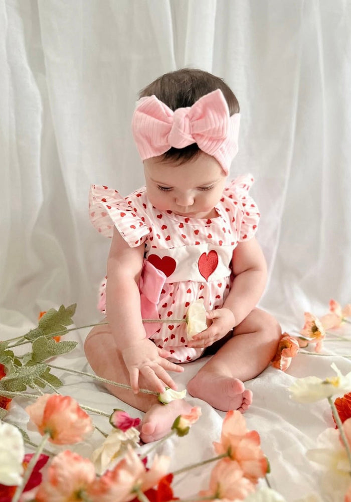 Pink Heart Big Bow Romper - Pink - Fox Baby & Co