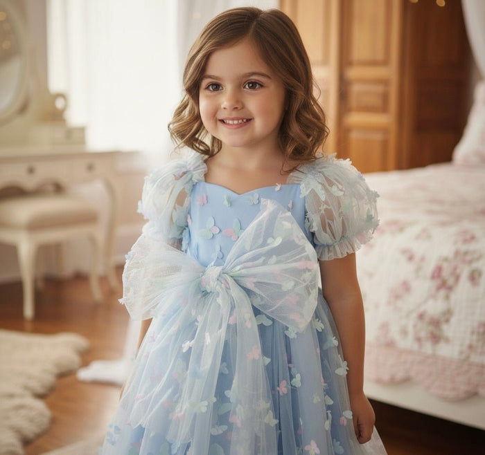 Kids girls Tea Party Butterfly Tulle Dress - Blue - Fox Baby & Co