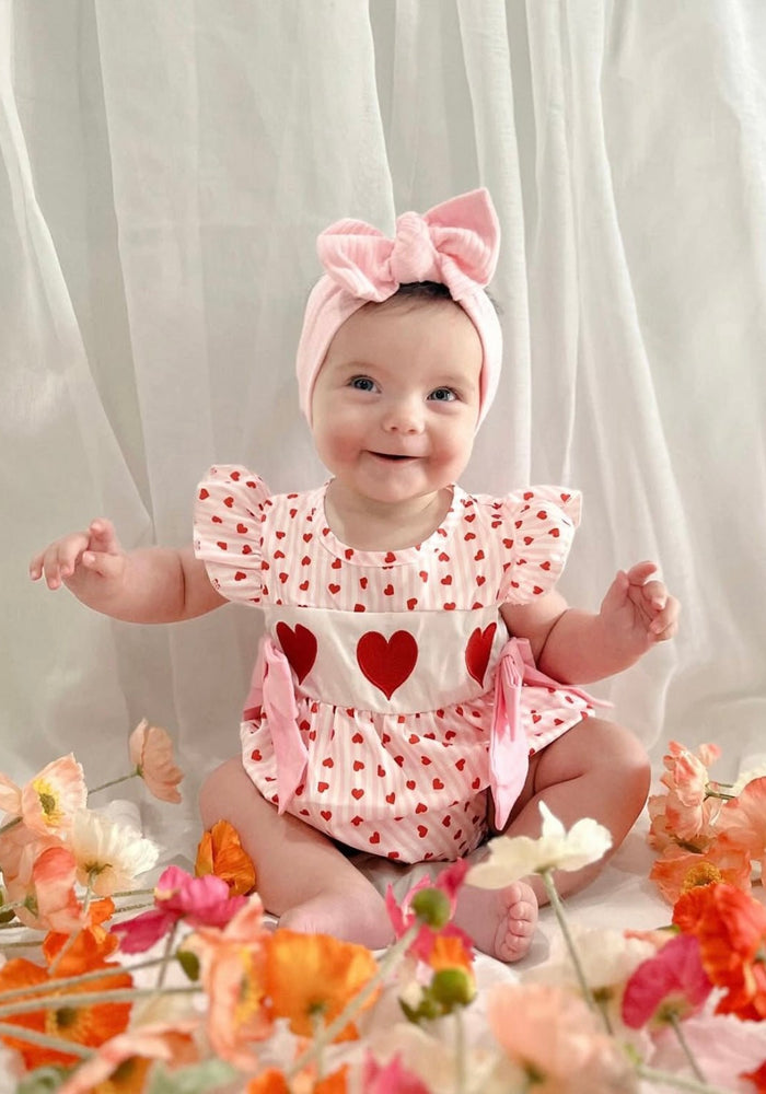 Pink Heart Big Bow Romper - Pink - Fox Baby & Co