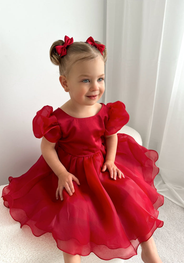 Kids little girls Red Christmas Luxe Dress (pre order) - Fox Baby & Co